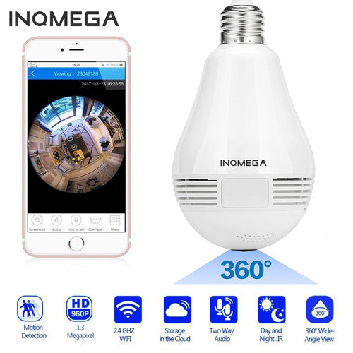 INQMEGA 960P Panoramic 360 Degree Bulb Light IP Camera Wireless Wifi FishEye Lens HD Lamp Camera Indoor Home Security Camera